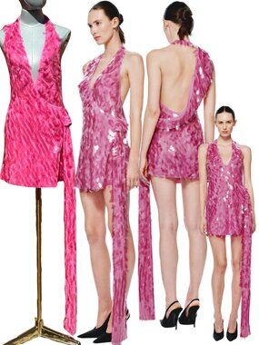 🆕 MISHA COLLECTION 🧿 NWOT The Sapphire Sequins Mini Dress, Fuschia Sz S - US 4